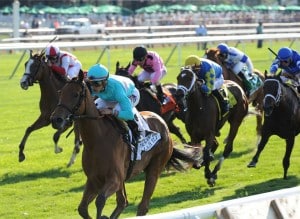 Lady Eli remained undefeated by winning the Belmont Oaks. (Photo credit: New York Racing Association).