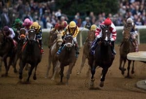 Rachel's Valentina (center) seen here in her runner up finish in the Breeders' Cup Juvenile Fillies (G1) is the morning line favorite for the $1 million Kentucky Oaks (G1) on Friday. (Photo credit: Breeders' Cup Ltd.)