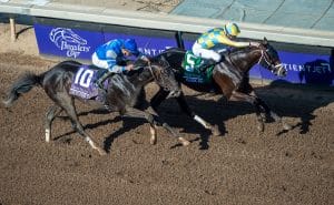 ARCADIA, CA - NOVEMBER 05: Classic Empire #5, ridden by Julien Leparoux, wins the Sentient Jet Breeders' Cup Juvenile during day two of the 2016 Breeders' Cup World Championships at Santa Anita Park on November 5, 2016 in Arcadia, California. (Photo by Michael McInally/Eclipse Sportswire/Breeders Cup)